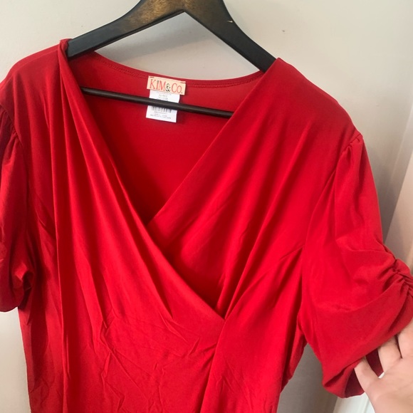 NWOT / Kim & Co. / Red / Stretch / Midi Dress - Picture 3 of 12